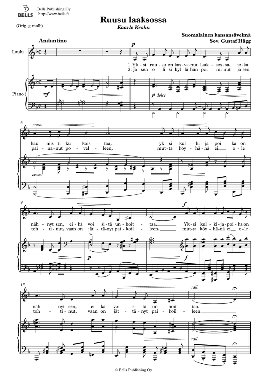 Ruusu laaksossa (D minor) Voice Solo - Digital Sheet Music