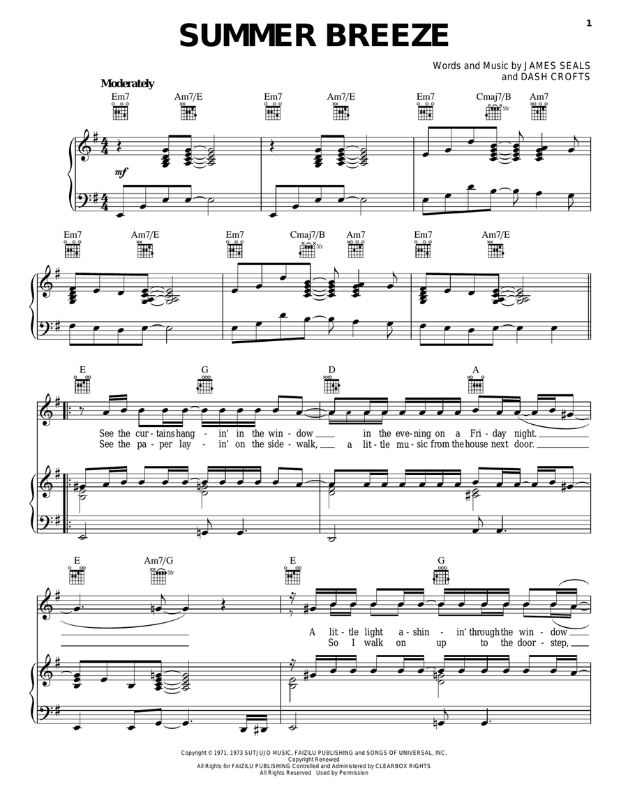 Summer Breeze Summer Breeze Piano, Vocal, Guitar scores gallery preview page 1