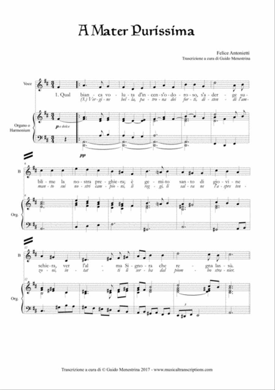 Felice Antonietti - A mater purissima (1916) Voice scores gallery preview page 1