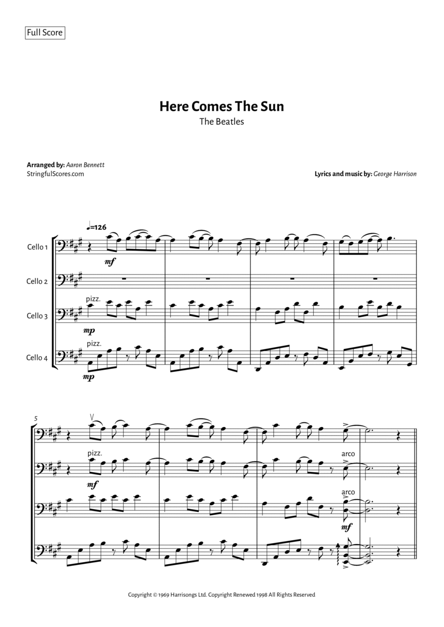 Here Comes The Sun Cello scores gallery preview page 1