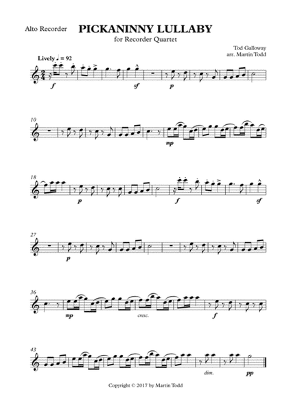 Pickaninny Lullaby for Recorder Quartet (SATB) image number null