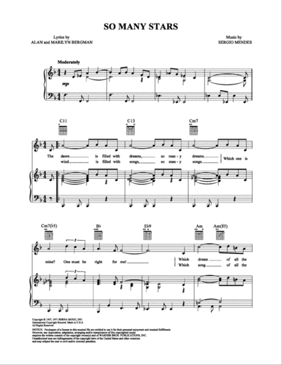 So Many Stars Piano, Vocal, Guitar scores gallery preview page 1