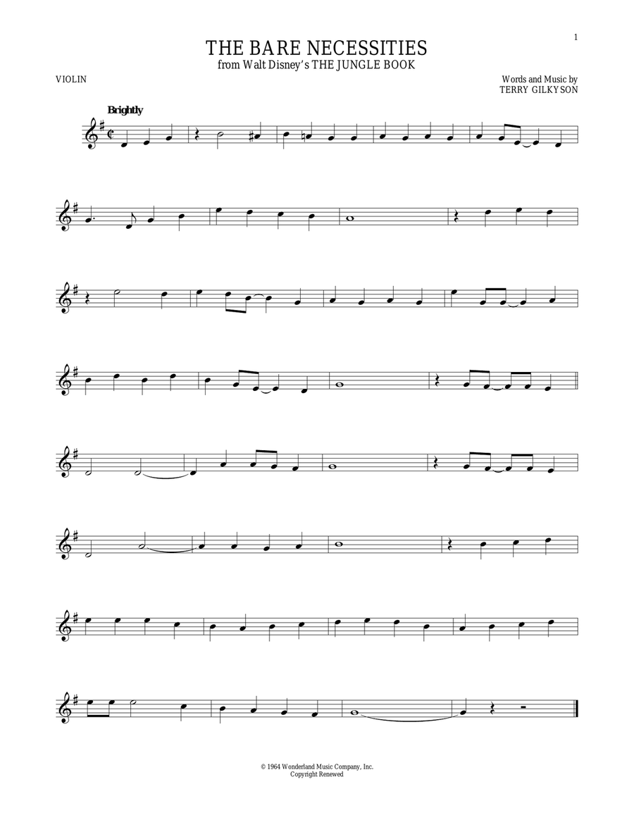The Bare Necessities The Bare Necessities Violin Solo scores gallery preview page 1