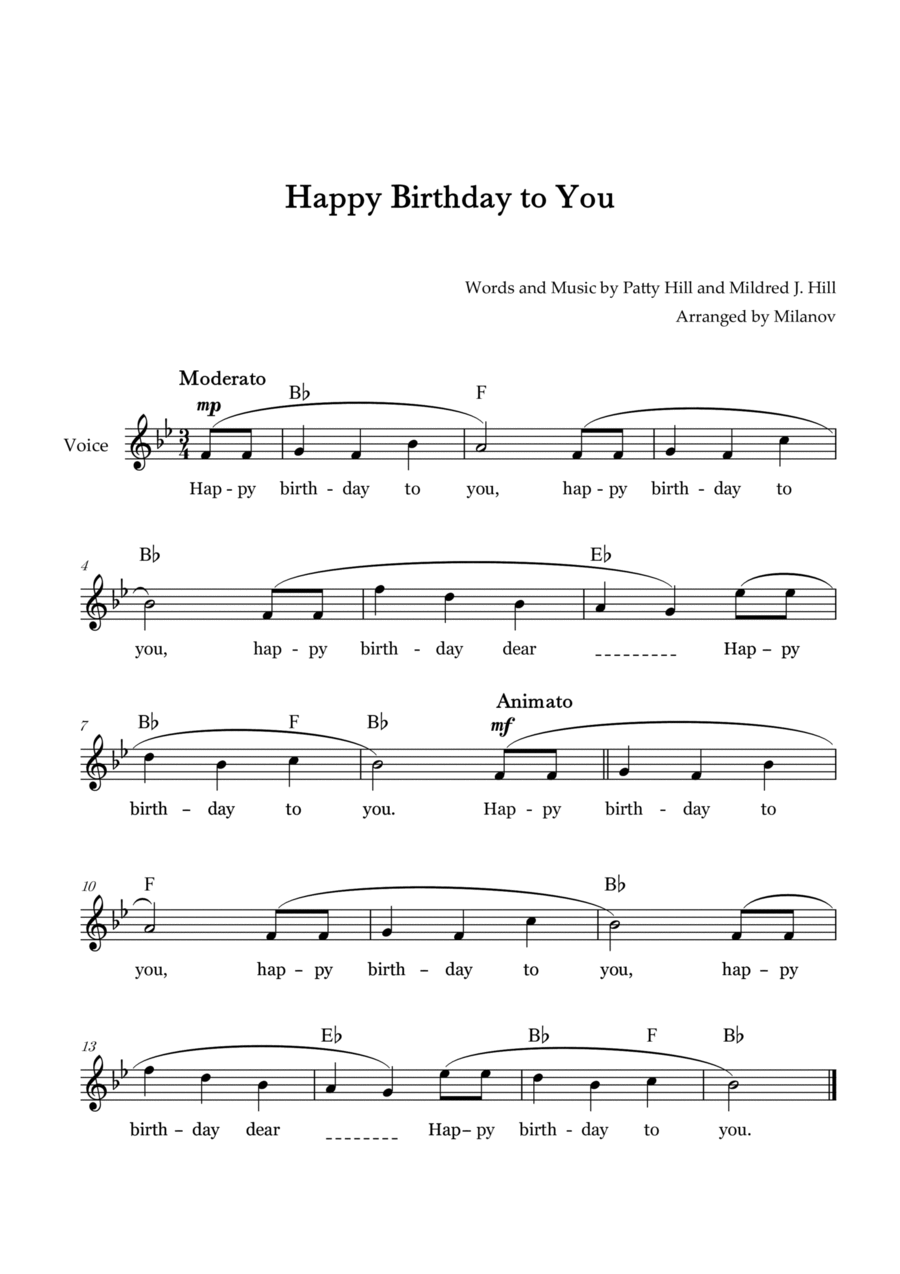 Happy Birthday to You | Lead Sheet | B-flat Major Piano scores gallery preview page 1