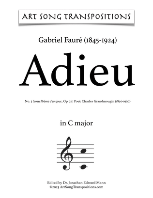 Book cover for FAURÉ: Adieu, Op. 21 no. 3 (transposed to C major)