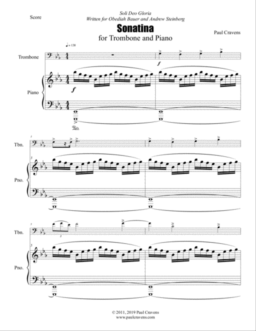 Sonatina for Trombone and Piano Piano scores gallery preview page 1