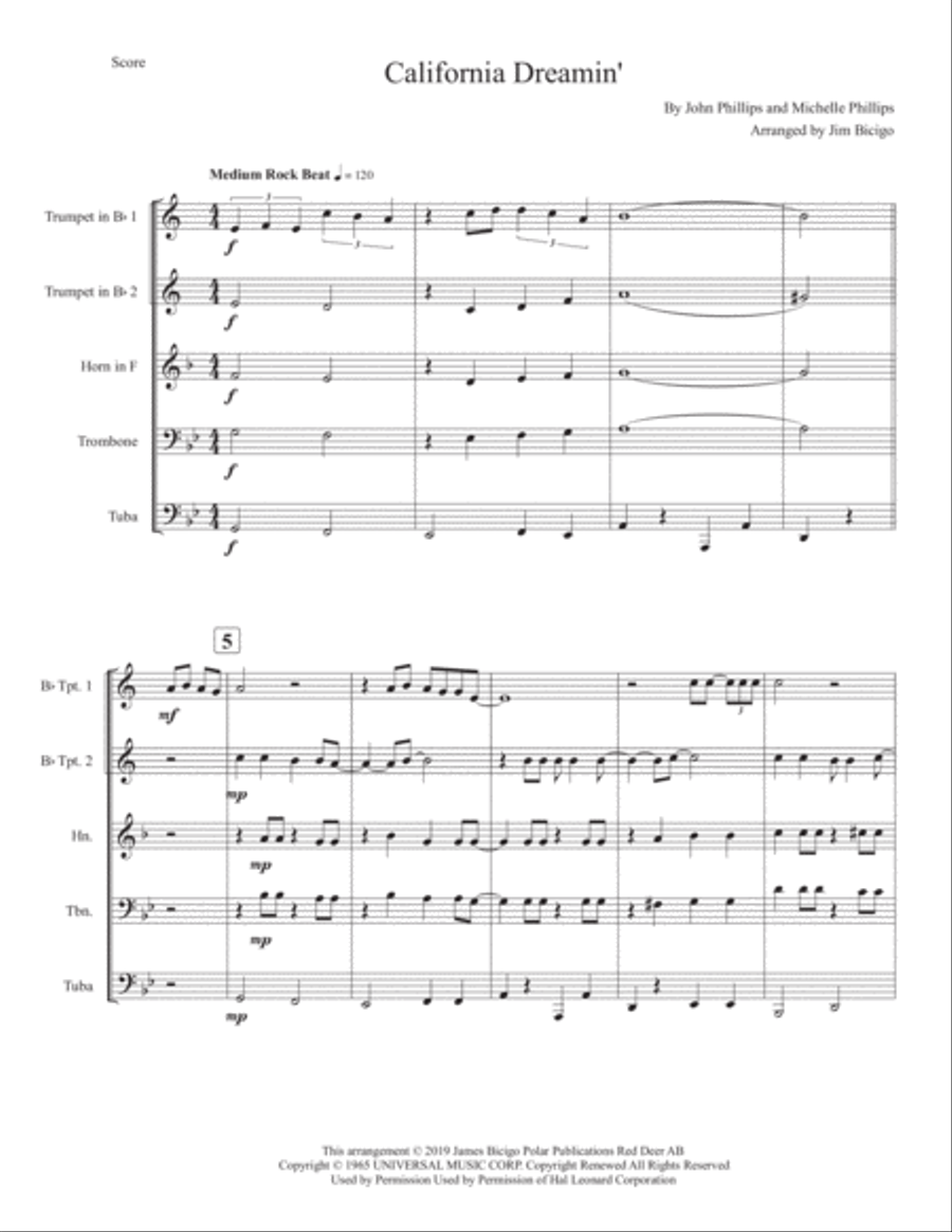 California Dreamin' Horn scores gallery preview page 1