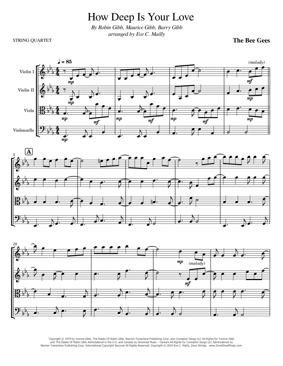 How Deep Is Your Love String Quartet scores gallery preview page 1