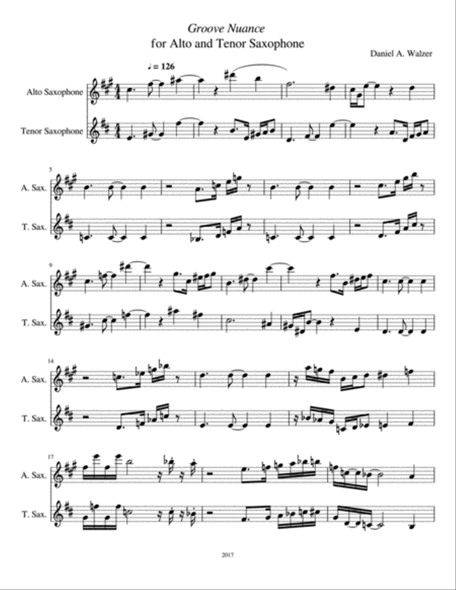 Groove Nuance for Alto and Tenor Saxophone Woodwind Duet scores gallery preview page 1