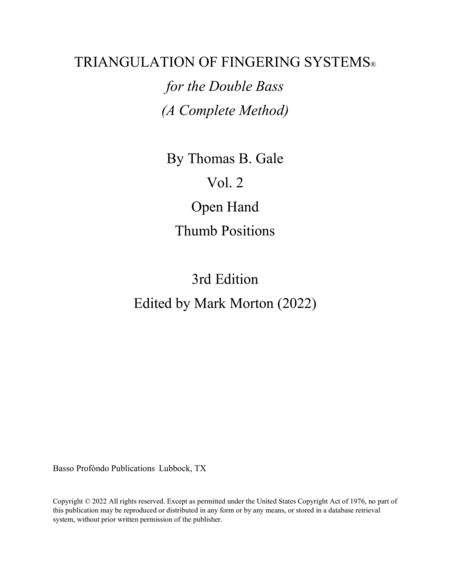 Triangulation of Fingering Systems for the Double Bass (A Complete Method), Vol. 2