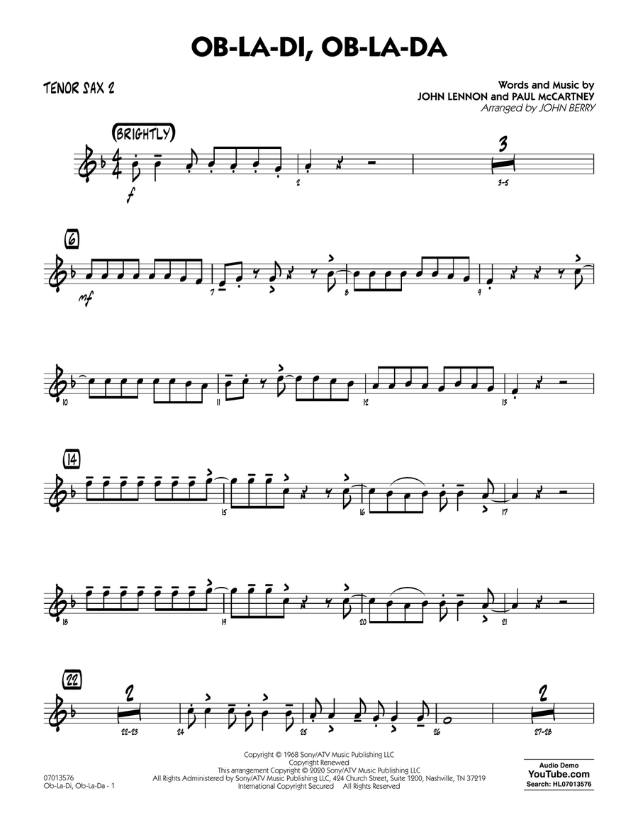 Ob-La-Di, Ob-La-Da (arr. John Berry) - Tenor Sax 2 Jazz Ensemble scores gallery preview page 1