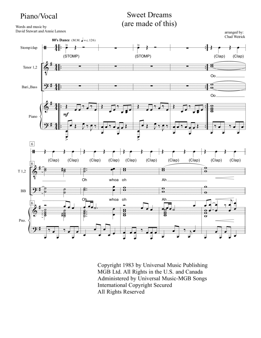 Sweet Dreams (are Made Of This) Sweet Dreams (are Made Of This) TTBB scores gallery preview page 1