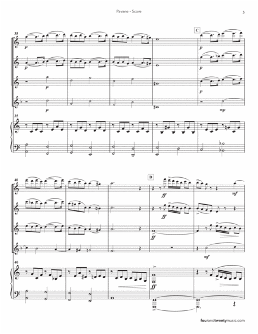 Pavane, Op 50, arranged for flute choir / ensemble and piano Flute Choir scores gallery preview page 5