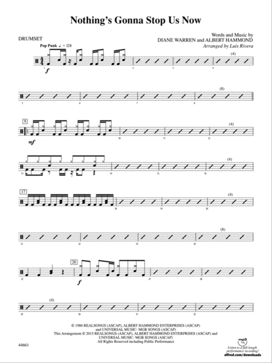 Nothing's Gonna Stop Us Now: Drums Drums scores gallery preview page 1
