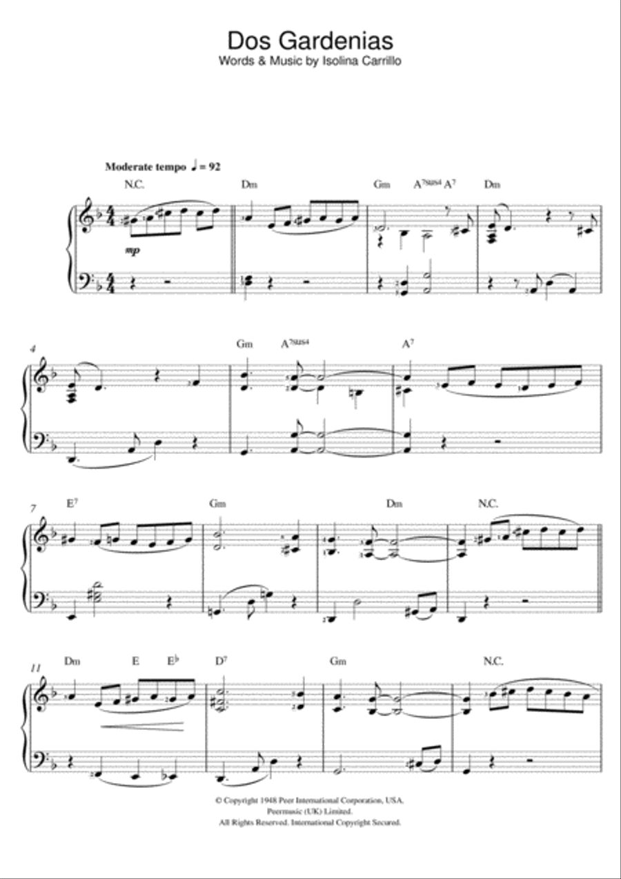 Dos Gardenias Easy Piano scores gallery preview page 1
