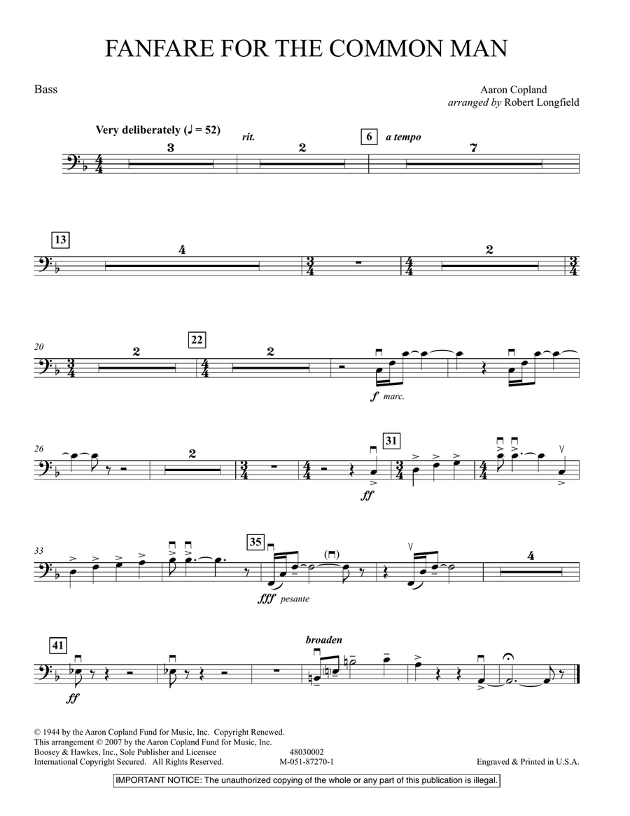 Fanfare For The Common Man - String Bass Full Orchestra scores gallery preview page 1