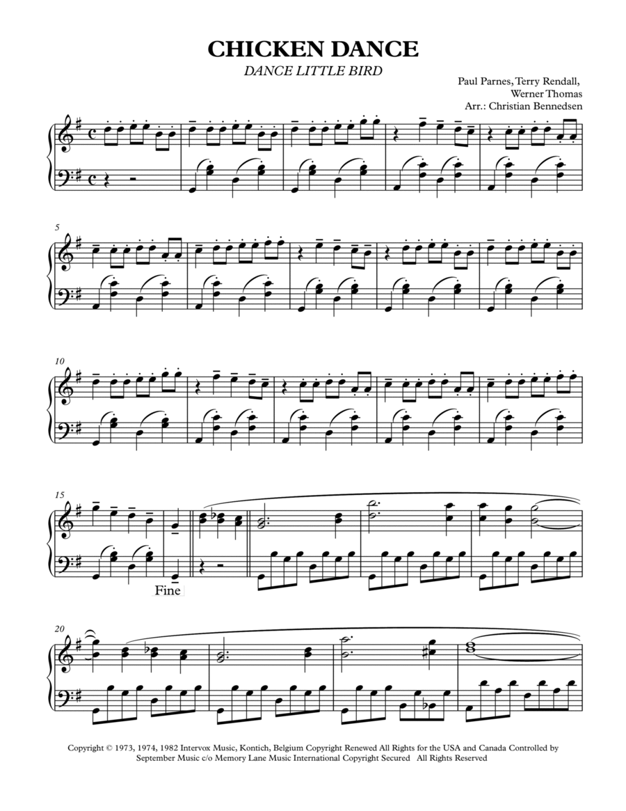The Chicken Dance Piano Solo scores gallery preview page 1
