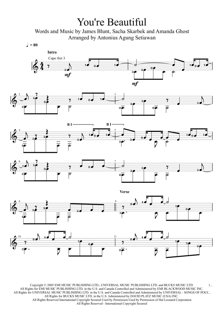 You're Beautiful Electric Guitar scores gallery preview page 1