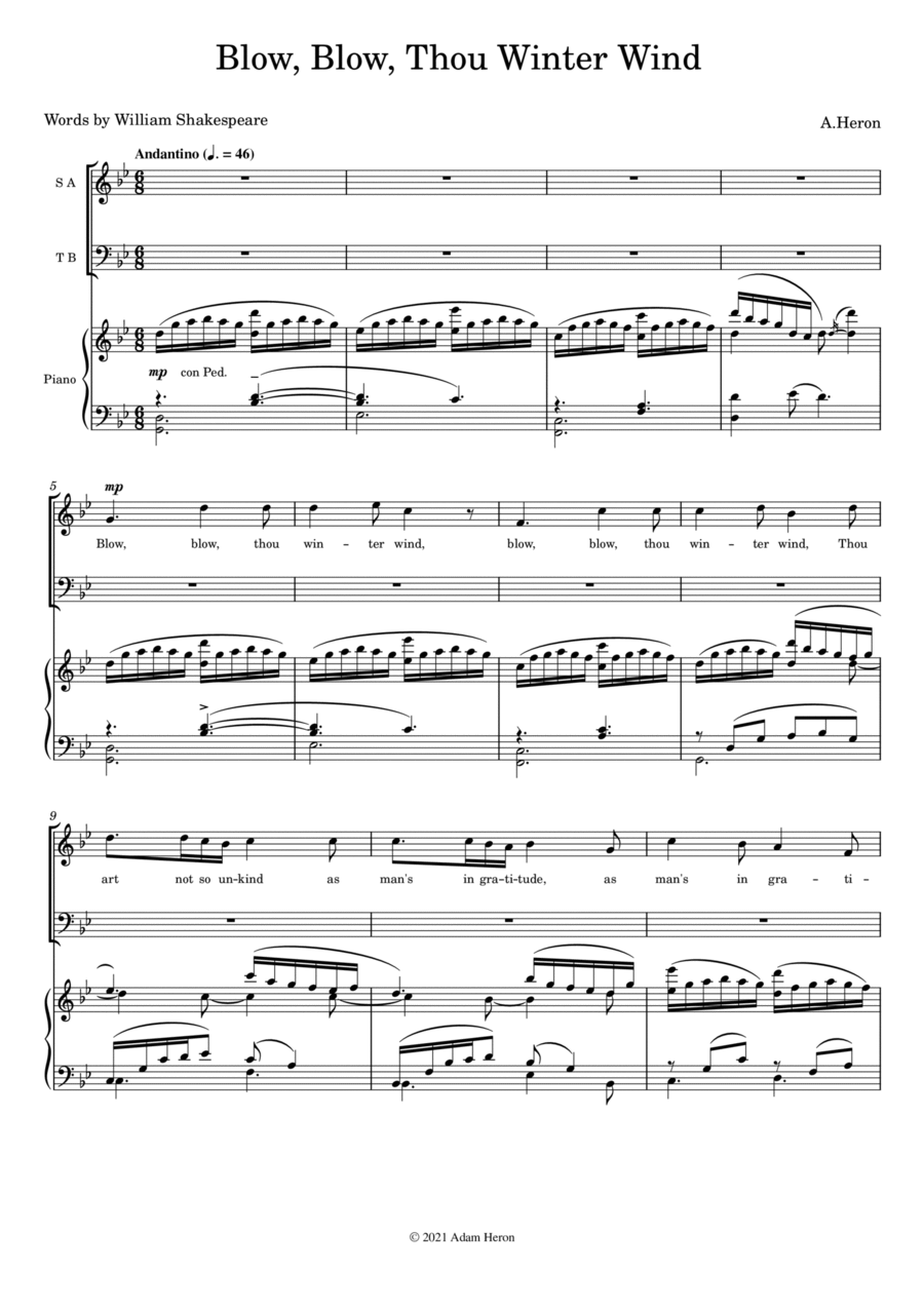 Blow, Blow, Thou Winter Wind 4-Part scores gallery preview page 1