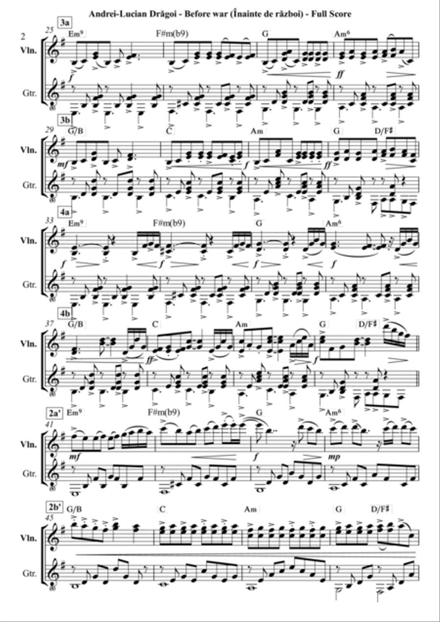 Before war (Înainte de război) - miniature for violin (/viola) and/or guitar (/piano/harp) duo/sol String Duet scores gallery preview page 2