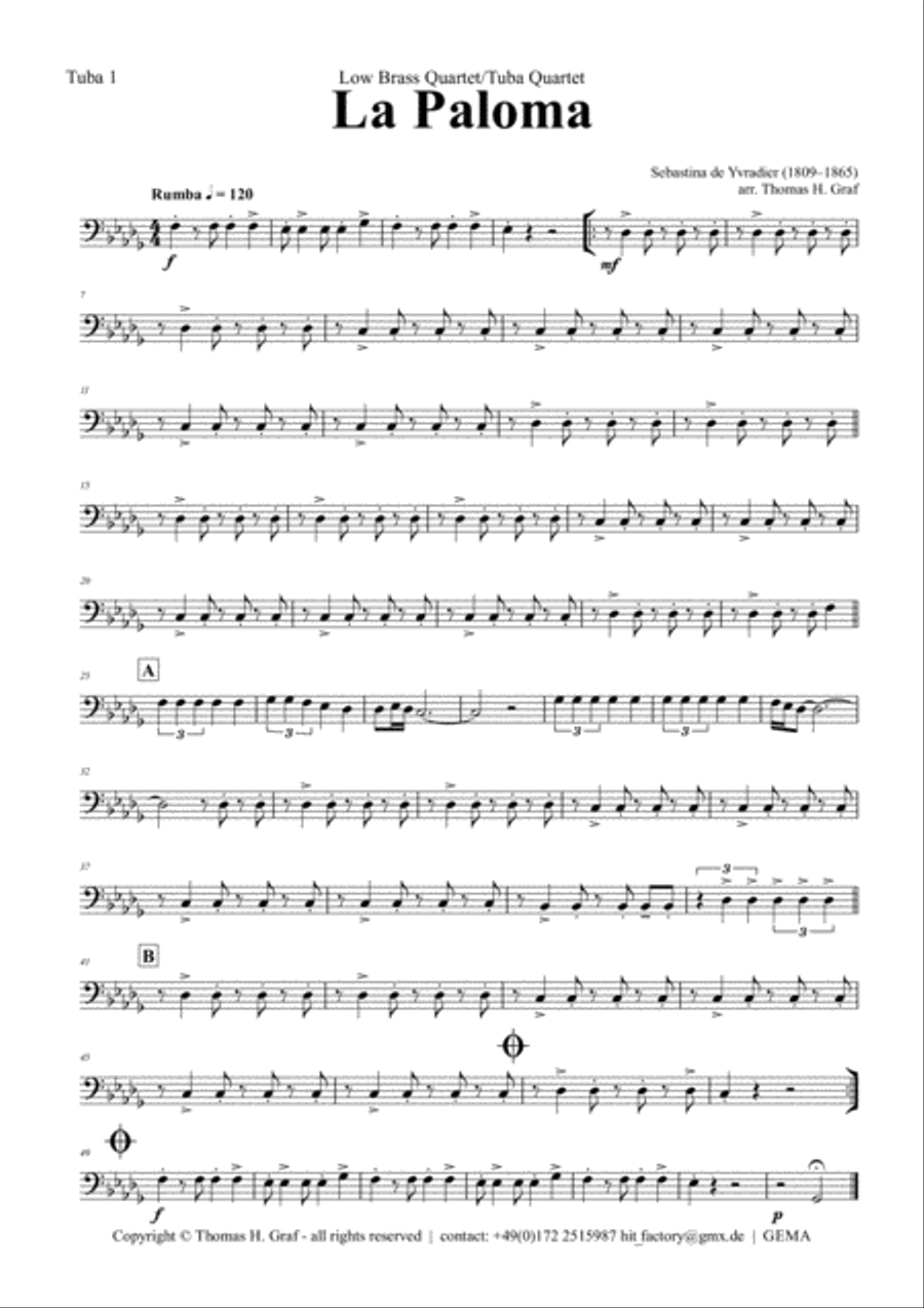 La Paloma - Spanish Habanera - Brass Quartet Brass Quartet scores gallery preview page 6