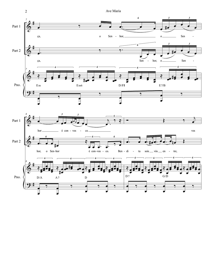Ave Maria (Portuguese Lyrics - for 2-part choir - Low Key - Piano Accompaniment) 2-Part scores gallery preview page 3