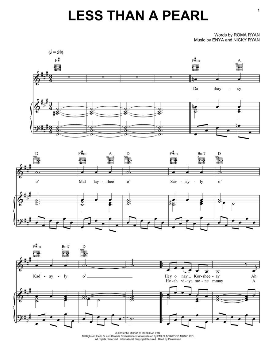 Less Than A Pearl Piano, Vocal, Guitar scores gallery preview page 1