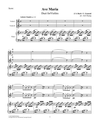 Ave Maria - Duet for Violins (Piano Score)