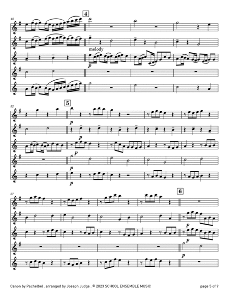 Canon by Pachelbel for Saxophone Quartet in Schools Canon by Pachelbel for Saxophone Quartet in Schools Saxophone Quartet scores gallery preview page 5