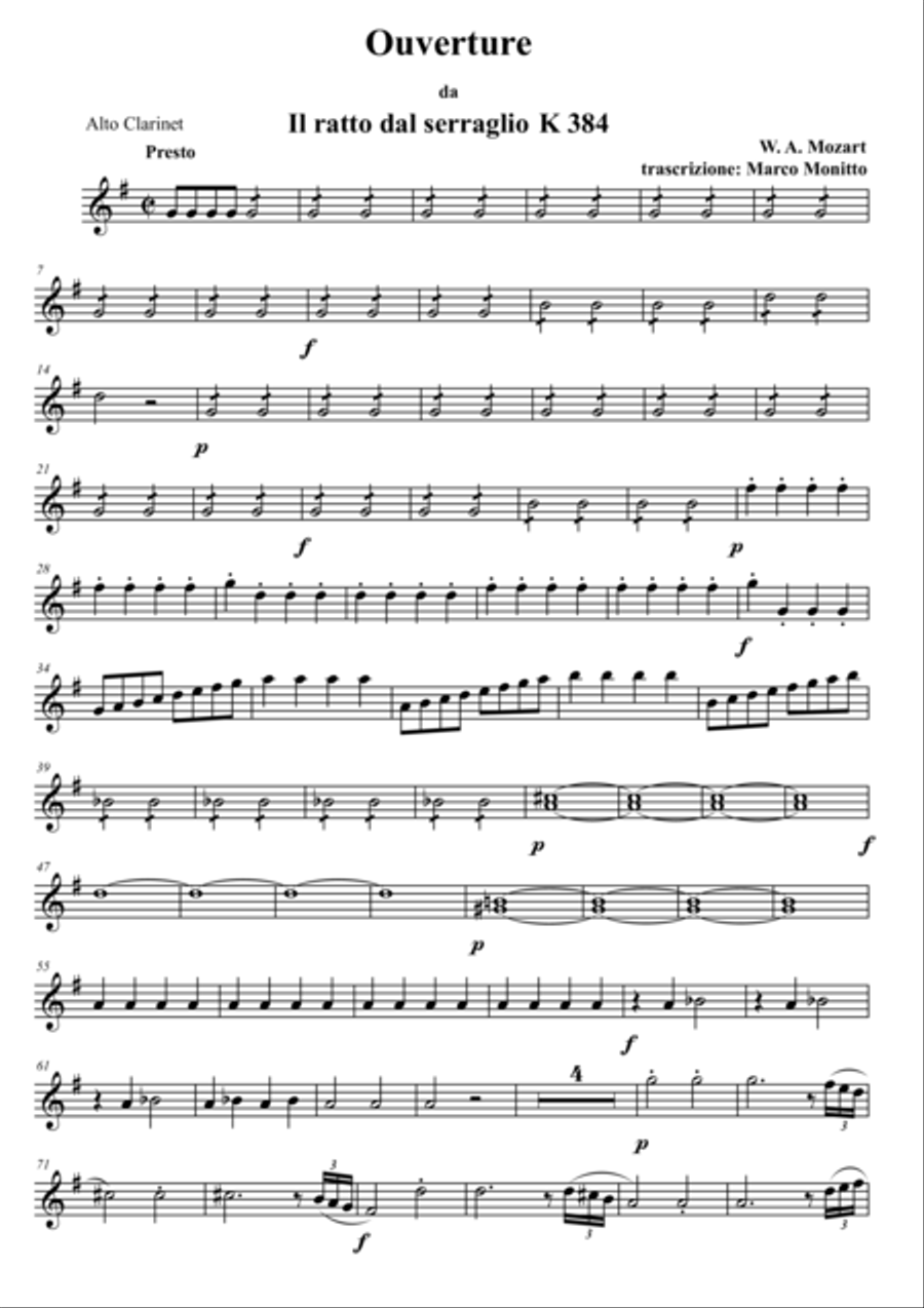 Abduction from the seraglio K. 384 Ouverture Woodwind Quintet scores gallery preview page 1