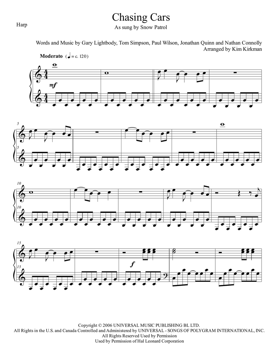 Chasing Cars Chasing Cars Harp scores gallery preview page 1