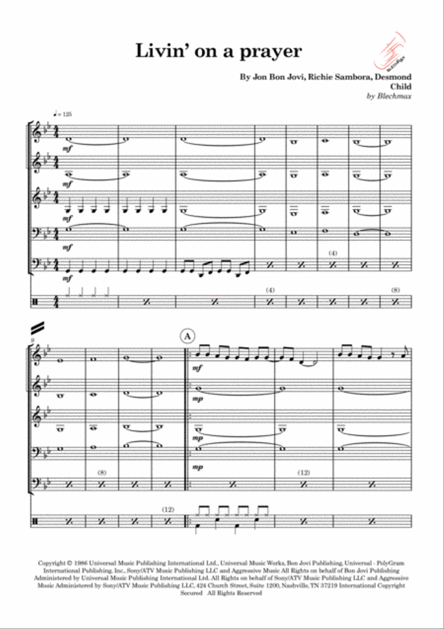 Livin' On A Prayer Brass Ensemble scores gallery preview page 3