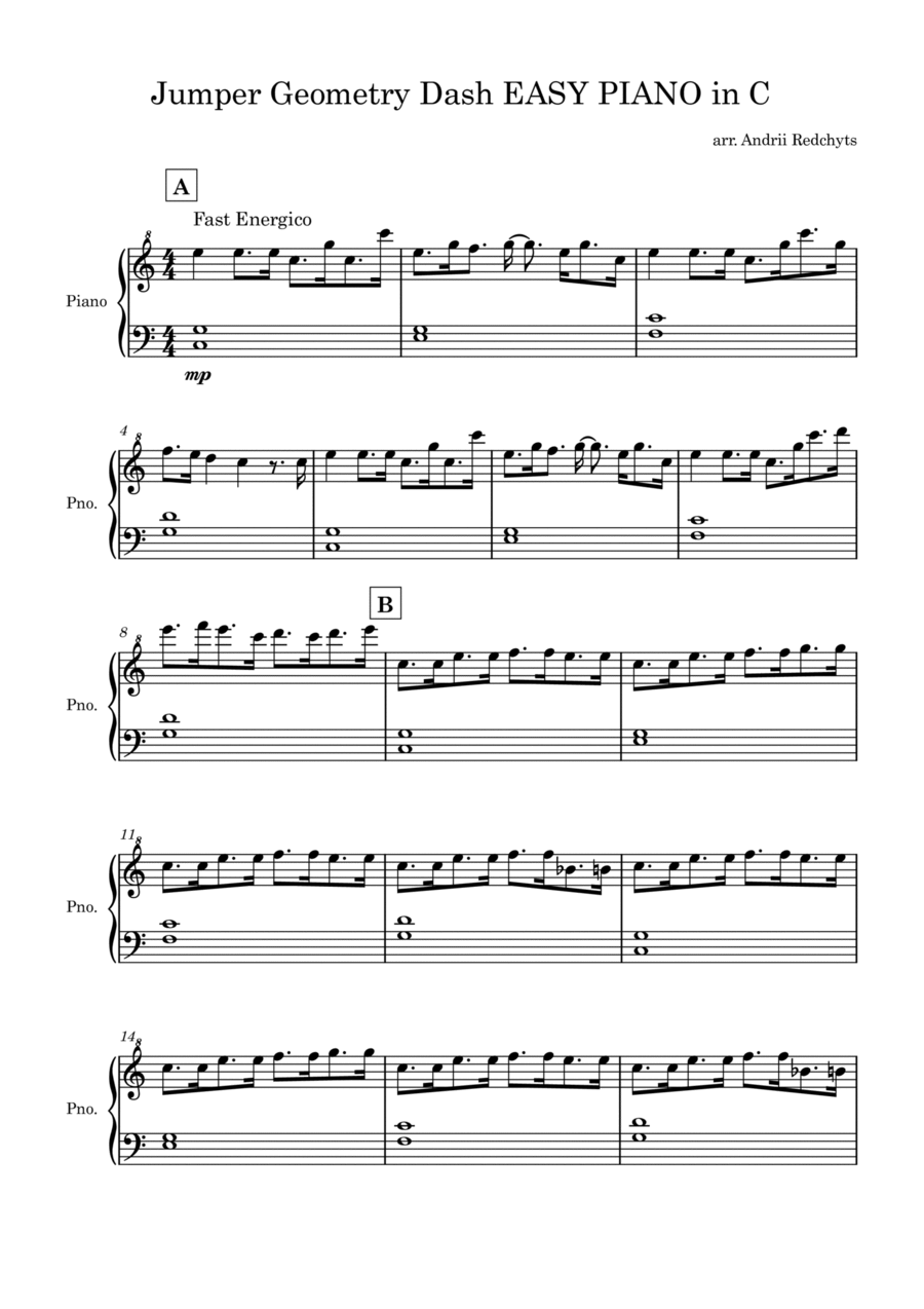 Jumper Geometry Dash EASY PIANO in C Piano Method scores gallery preview page 1
