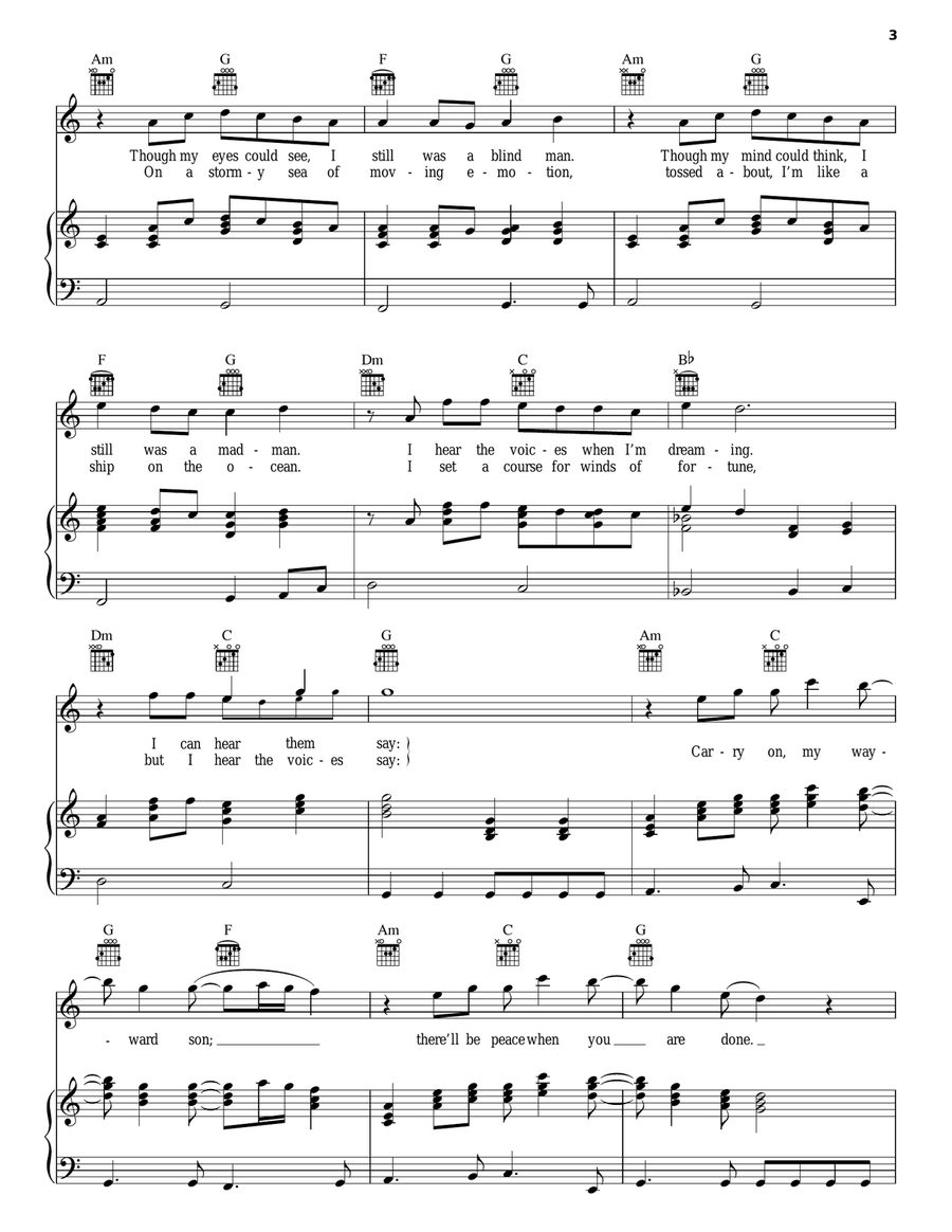 Carry On Wayward Son Piano, Vocal, Guitar scores gallery preview page 3