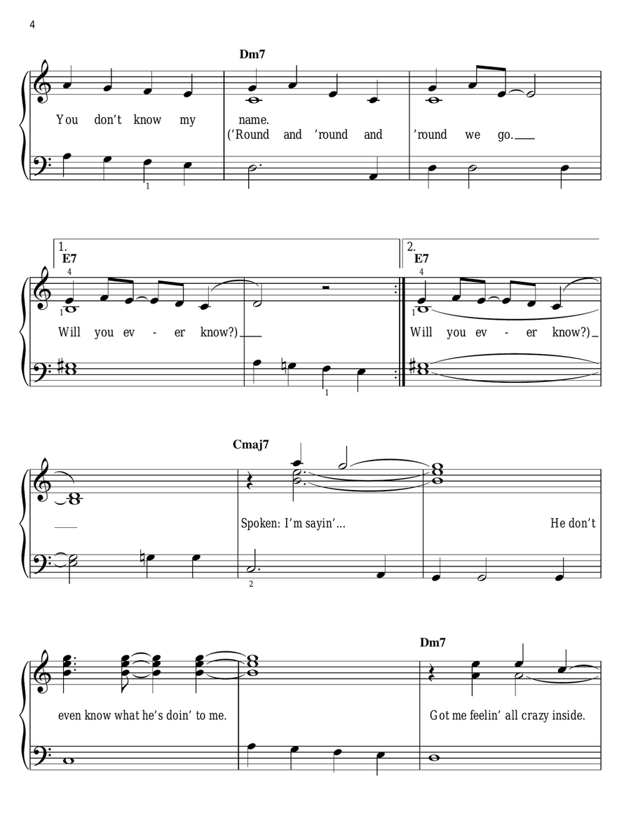 You Don't Know My Name Easy Piano scores gallery preview page 4