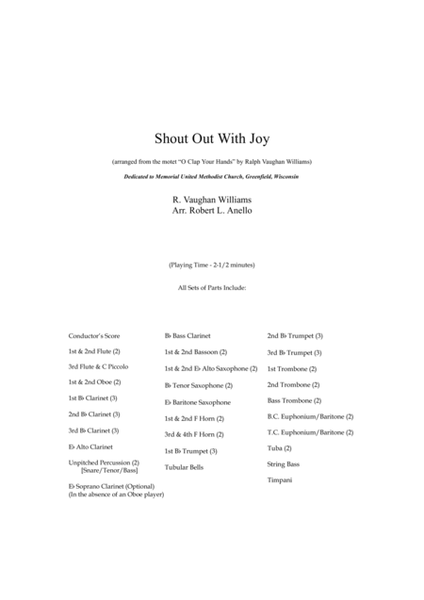 Shout Out With Joy (arranged from the motet “O Clap Your Hands” by Ralph Vaughan Williams) (Score and Parts) image number null