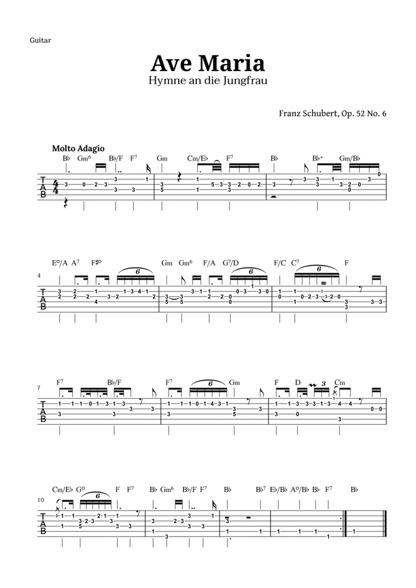 Ave Maria by Schubert for Guitar with Chords image number null