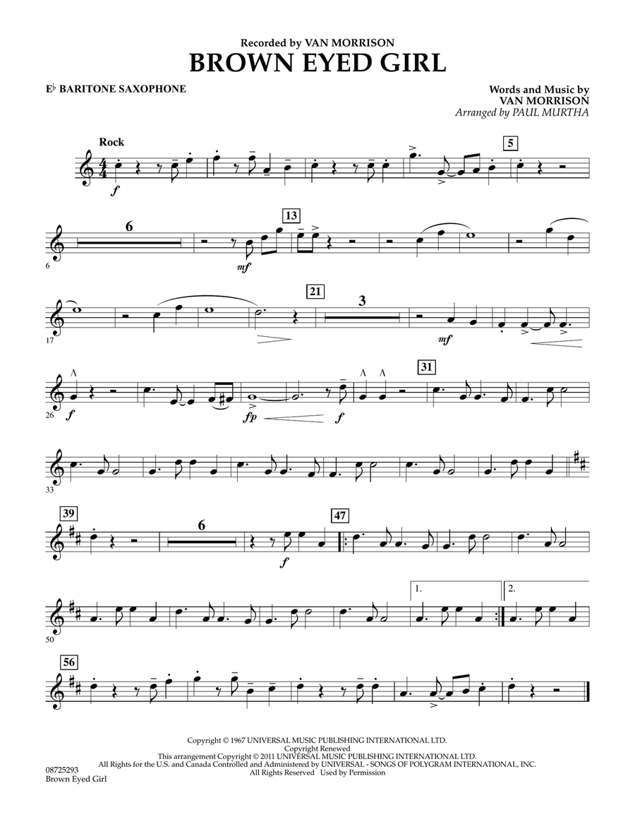 Brown Eyed Girl - Eb Baritone Saxophone Concert Band scores gallery preview page 1