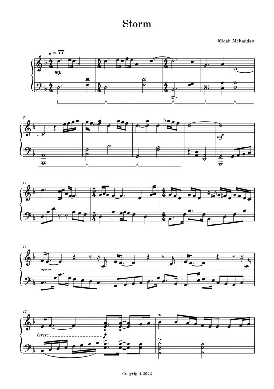 Storm Piano Solo scores gallery preview page 1