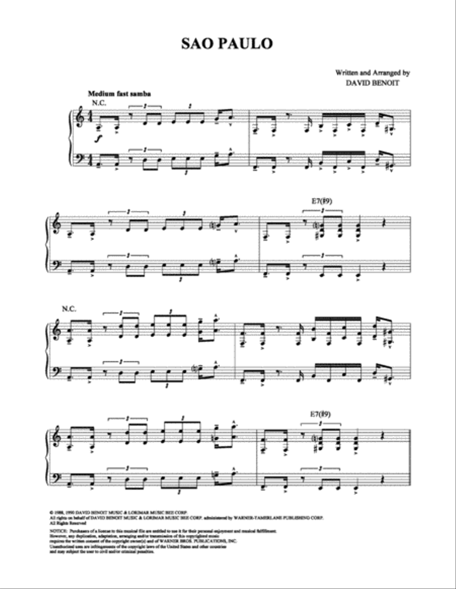 Sao Paulo Sao Paulo Piano Solo scores gallery preview page 1