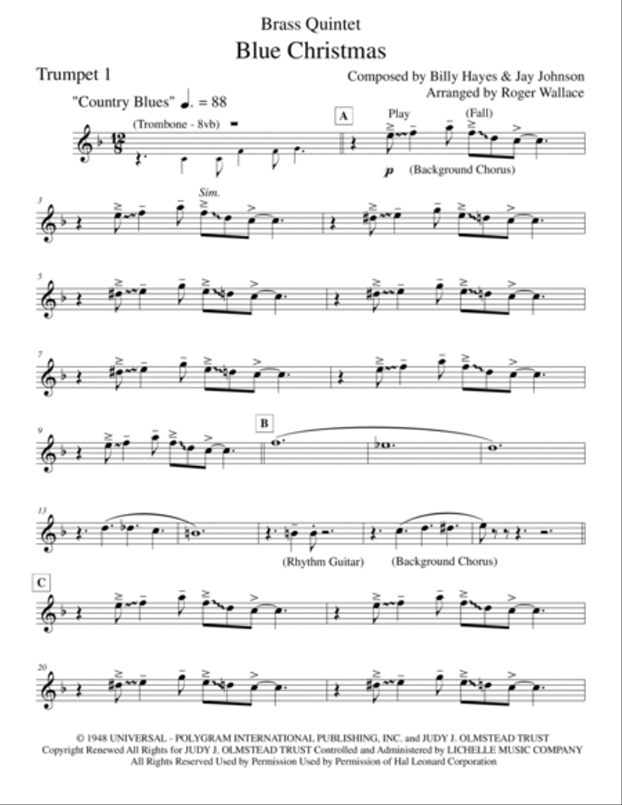 Blue Christmas Brass Quintet scores gallery preview page 4