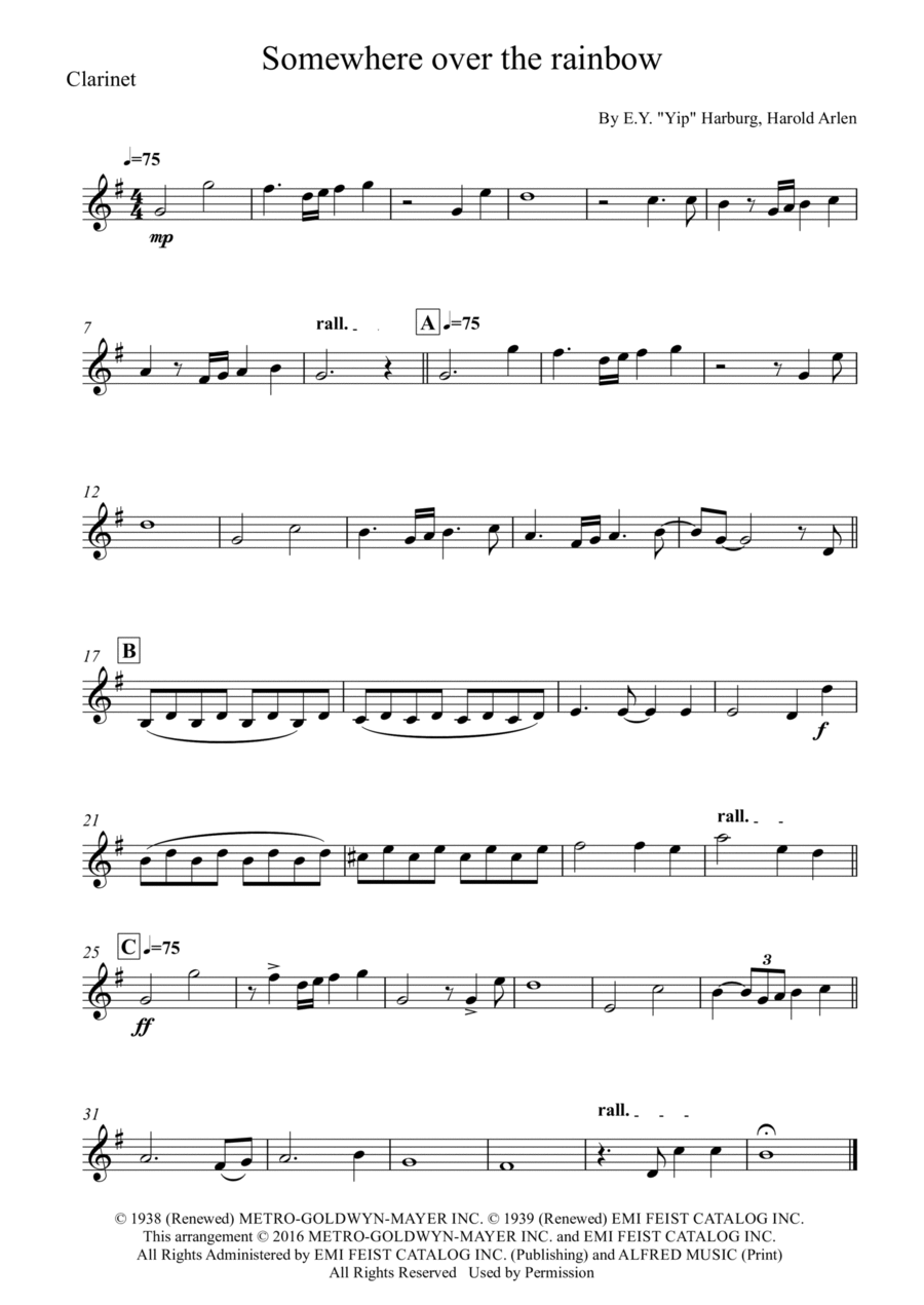 Over The Rainbow Clarinet Solo scores gallery preview page 1