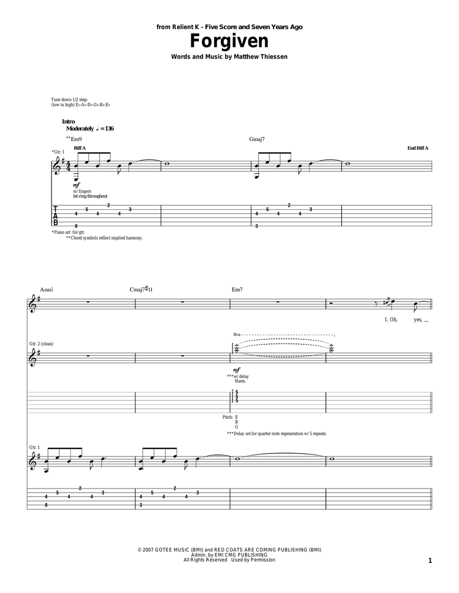 Forgiven Acoustic Guitar scores gallery preview page 1
