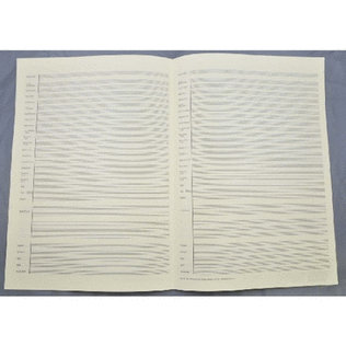 Music manuscript paper 31 staves with bar lines pre-printed instruments