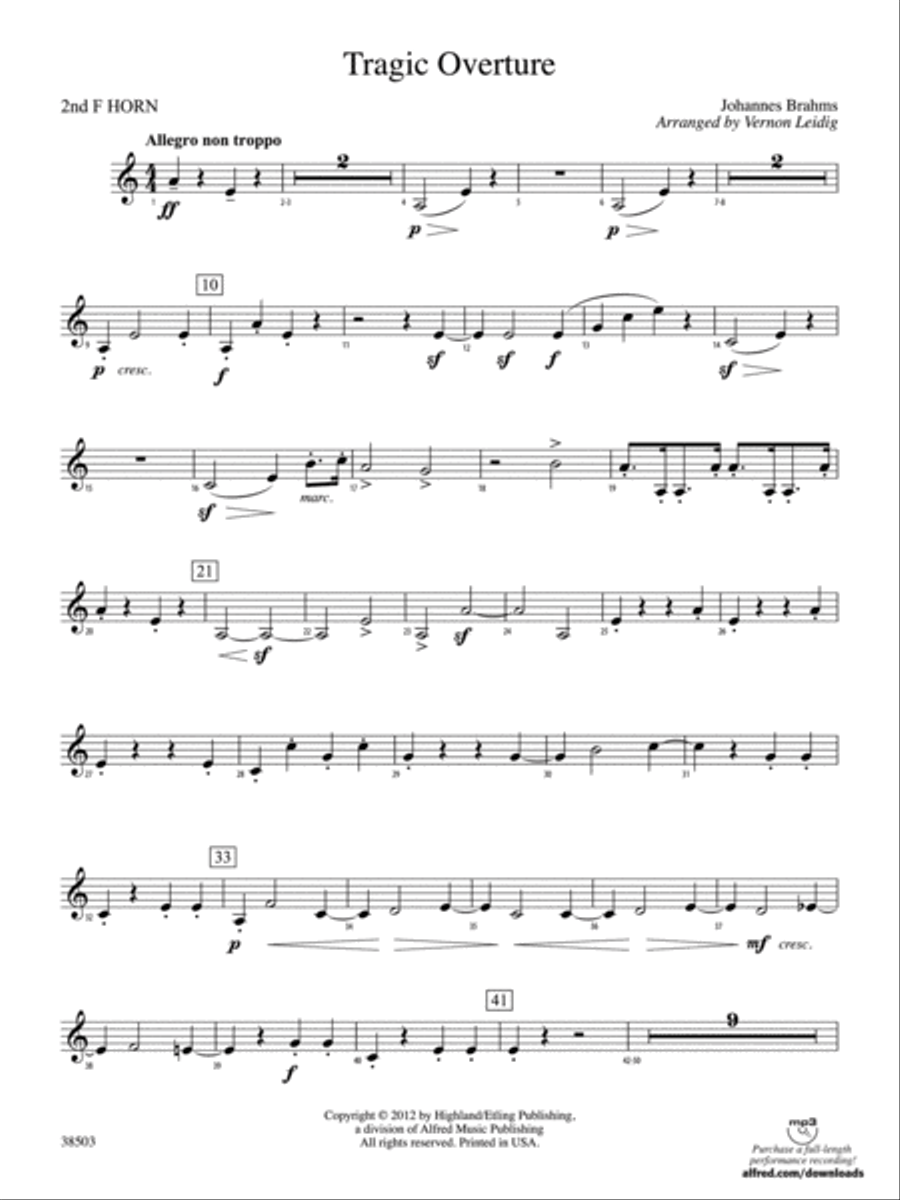 Tragic Overture: 2nd F Horn Full Orchestra scores gallery preview page 1