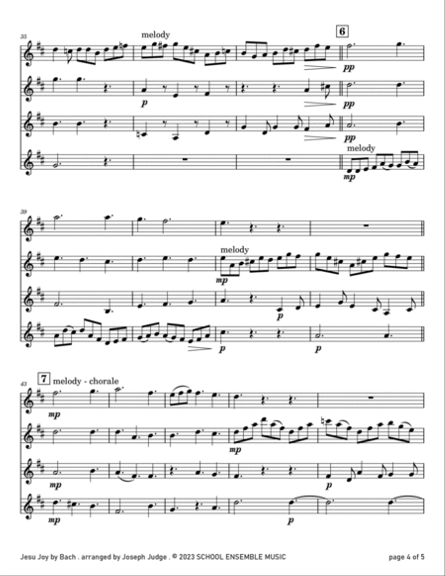 Jesu Joy by Bach for Clarinet Quartet in Schools Clarinet Quartet scores gallery preview page 4