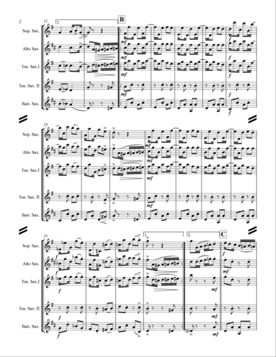 Joplin - “Pineapple Rag” (for Saxophone Quintet SATTB) Saxophone Quintet scores gallery preview page 3