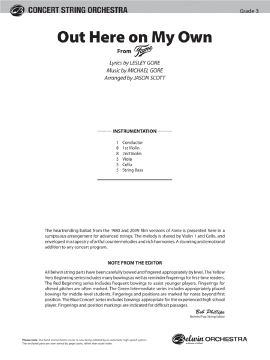 Out Here on My Own (from the motion picture Fame): Score String Orchestra scores gallery preview page 1