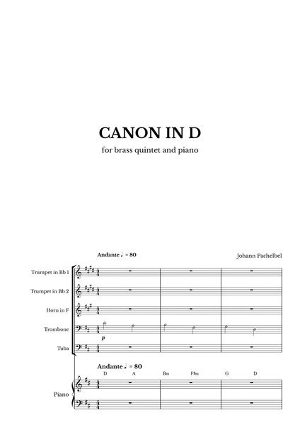 Canon in D for Brass Quintet and Piano with chords image number null