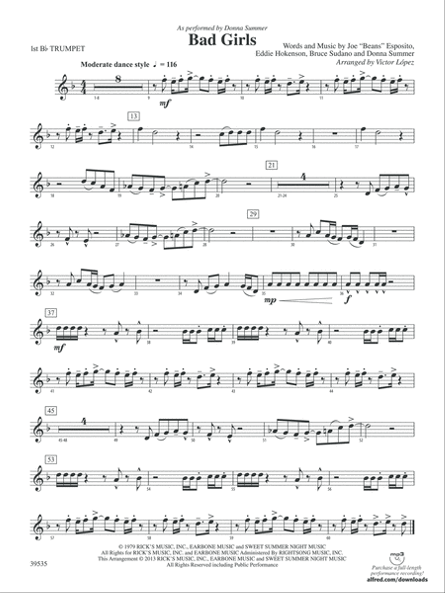 Bad Girls: 1st B-flat Trumpet Concert Band scores gallery preview page 1